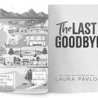 „The Last Goodbye“ steht in großen Buchstaben. Links eine Illustration von Blue Sky Bay mit Geschäften und einem Strand.