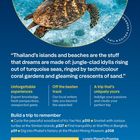 "Lonely Planet" Logo, Schildkröte schwimmt im Meer. Text über Thailands Strände, einzigartigen Reisen und Erlebnisse.