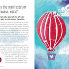 "How does the manifestation process work?" Illustration mit roten Heißluftballons und weißen Wolken auf blauem Hintergrund.