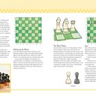 Text: "Naming the Squares," "Setting up the Board," "The Chess Pieces," "Pawns." Zwei Schachbretter, Figuren, Bauern, Textblöcke.
