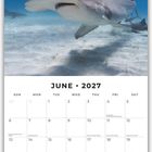 Juni 2027 Kalenderseite mit Hammerhai im Wasser. Feiertage: Jerusalem Day, Flag Day, Youth Day.