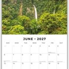 "June 2027" steht über einem Kalenderblatt. Oben tropischer Wasserfall in dichten grünen Wäldern, von Wolken umgeben.