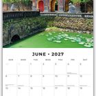 Kalender für Juni 2027 mit Feiertagen, darunter "Jerusalem Day" und "Father’s Day". Oben ein historisches Torgebäude.