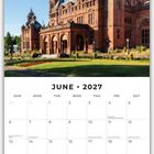 Text: "June • 2027", darunter ein Kalender. Oben ein großes, historisches Gebäude vor blauem Himmel.