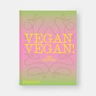 "VEGAN VEGAN!" und "ZIZI HATTAB" in gelber Schrift auf rosa-grünem Hintergrund mit dekorativen Linien.