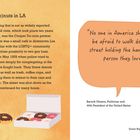 Text: "Going (Do)nuts in LA" und Zitat von Barack Obama über Freiheit und Liebe. Links Donuts, rechts Paar mit Sprechblase.