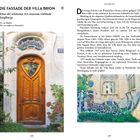 "Die Fassade der Villa Brion. Eines der schönsten Art-nouveau-Gebäude Straßburgs. 22, rue Sleidan. Nur von außen zu betrachten."

Links: Elegante Holztür mit Buntglas. Rechts: Fassade mit Fenstern und Blumen. Text beschreibt die Villa.