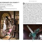 "Die Sternwarte von Lissabon: Ein Besuch in der Vergangenheit. Gratisführungen jeden Mittwochnachmittag."

Links: Ein historisches Teleskop in einem hölzernen Raum. Rechts: Ein weiteres Teleskop unter einer Kuppel.