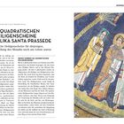 Rom / Atlas des Geheimen  
07.  
DIE QUADRATISCHEN HEILIGENSCHEINE DER BASILIKA SANTA PRASSEDE  
Links Text über Mosaik und Heiligenscheine. Rechts ein religiöses Mosaik mit drei Figuren.