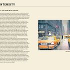 "VISUAL INTENSITY", "FILL THE FRAME WITH PURPOSE", Beschreibung einer städtischen Szene im Schnee mit gelben Taxis.