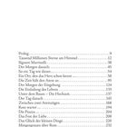 Inhalt: Liste mit Kapiteln und Seitenzahlen, beginnend mit "Prolog" auf Seite 9, endend mit "Die Lesung" auf Seite 271.
