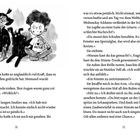 Zwei Zeichnungen: eine Figur mit Brille und Zöpfen, eine andere mit "I ❤️ NESSIE"-Shirt, zwischen ihnen ein schwarzer Hund.