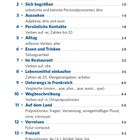 Inhaltsverzeichnis mit Themen wie Personalien, sich begrüßen, Aussehen, persönliche Kontakte, Essen und Trinken.