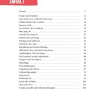 Inhaltsübersicht mit Themen wie Vorwort, Freude oder Kummer, Gesundheit, Wahrheit, Höflichkeit und Liebe.