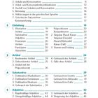 Inhaltsverzeichnis mit Kapiteln: Grammatikbegriffe, Schrift und Aussprache, Einleitung, Artikel, Substantive, Adjektive, Zahlen, Datum und Uhrzeit.