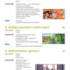 INHALT

1 Mercator bonus 12
Wortschatz: Fragewörter
Grammatik: Substantive Deklination
Kultur: Die Ubier

2 Undique periculum amoris instat 26
Wortschatz: Familie
Grammatik: Deklination Genitiv
Kultur: Patronat

3 Medicamentum optimum 40
Wortschatz: Medizin
Grammatik: Deklination Ablativ
Kultur: Medizin

Rechts sind drei Illustrationen zu sehen.
