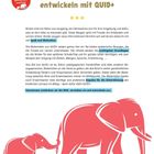 "Lernspaß gemeinsam entwickeln mit QUID+." Unten ist eine rote Illustration von zwei Elefanten.
