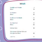 Inhalt: Themen mit Seitenzahlen; Thema "Verrückt nach Pferden" und andere. Hintergrund lila mit Hufeisen-Muster.