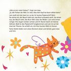 „Gibt es dort viele Farben?“, fragt Lien leise. Darunter: Illustration einer fliegenden Katze mit bunten Mustern.