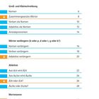 Enthält ein Inhaltsverzeichnis mit Themen zur deutschen Grammatik und Rechtschreibung, nummeriert von 6 bis 34.
