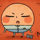 Ein gemalter Charakter schaut wütend. Texte: "Oje! Jetzt ist Keks aber richtig sauer!", "NEIN!", "Vielleicht will Keks Streusel kaufen?"