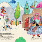 "Naneh Sarma wohnte in einem kleinen Dorf im Iran. Sie war die Großmutter des Winters." Schneemann, Kinder, Frau mit schwarzer Katze.