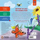 Texte: "Entdecke die Welt der Krabbeltiere!", "ab 2 Jahren", "Spielspaß und Lerneffekt", "Schult die motorischen Fähigkeiten", "Unterstützt den Spracherwerb". Illustration: Bunte Schmetterlinge, Biene, Blumen. 