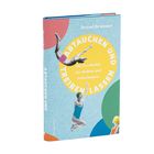 Der Titel ist "Abtauchen und Treiben Lassen". Illustration mit Schwimmern vor farbigem Hintergrund.