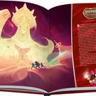 Text: "DOMÄNE von Dschafar". Illustration eines großen, mystischen Gesichts und Charaktere in einer sandigen, leuchtenden Landschaft.