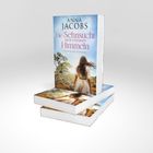 „Anna Jacobs: Die Sehnsucht nach vertrauten Himmeln“, zeigt eine Frau in einem weiten Kleid in einer Landschaft.