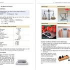 Seite 70/71 eines Lehrbuchs über Masse mit Texten zur Masse von Körpern, Tabellen und Bildern von Waagen.