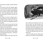 Seite 18 und 19 zeigen einen Text mit Dialogen und eine Illustration von einem Jungen, einem großen Tier und einer fantastischen Stadt.
