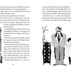 Text: Marta hatte beschlossen, dass der Flügel mit seinen weiß strahlenden Federn zu einem Engel gehörte.  
Links eine Standuhr, rechts stehen ein Mann und ein Mädchen neben einem Tisch mit Vase.