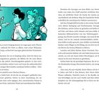 Ein Zahlmeister in Uniform inspiziert Tickets von zwei Erwachsenen und einem Kind. Hintergrund in Blau gehalten.