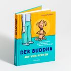 "Der Buddha auf vier Pfoten" von Dirk Grosser. Illustration: Ein meditierender Hund neben einer stehenden Person.