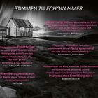 Rezensionen zu "Echokammer" über Spannung und politischen Thriller. Schwarz-weißes Foto einer Hütte auf felsiger Landschaft.