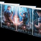 Vier Bücher mit dem Titel "Be a LIGHT in the DARK SEA" von SOFTCORAL. Jedes Cover zeigt eine Figur in einer mystischen Umgebung.