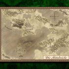 Illustration einer Landkarte mit Beschriftungen wie "Haren'th", "Naarva", "Die Mittelreiche" und markanten Gebäudestrukturen.