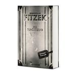 "Sebastian Fitzek, Der Nachtzug, Psychothriller." Abgenutzter Metall-Look mit einem kleinen Kofferanhänger.
