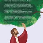Text über Jesus und Zachäus. Illustration: Jesus mit rotem Gewand, erhobene Hand, vor einem Maulbeerbaum. Seite 78.