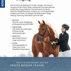 Text: "Pferdeführerschein — Umgang", "Heute schon wissen, was die Prüfer morgen fragen". Bild: Frau mit Pferd in freier Natur.