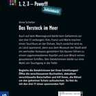 Ein schwarz-gelbes Cover mit dem Titel "Das Versteck im Meer" von Anne Scheller. Es ist ein "Geheimbuch" der Serie "Die drei !!!".