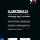 "Die drei ???" in großer Schrift. "Das LIED der KNOCHENFLÖTE". Text über Waldbrand, Höhlenlöwen und ein spannendes Detektivabenteuer.