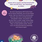 Text: "Komm mit in Lauras und Sternenschweifs Welt und hilf ihnen, das Hasenbaby zu retten." Es ist eine kindliche Illustration.