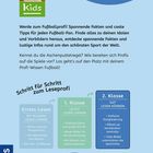 BÜCHERHELDEN 2. Klasse mit Fußballtipps, spannenden Fakten, Lesestufen und einem antolin.de Logo auf blauem Hintergrund.