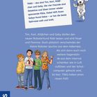 TKKG – das sind Tim, Karl, Klößchen und Gaby, Detektive mit spannenden Fällen. Illustration von Kindern und Hund.