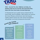 Logo mit "TKKG Junior". Text über Detektive Tim, Karl, Klößchen, Gaby, und Hund Oskar auf Schatzsuche im Maislabyrinth. Hinweise verlieren Sinn. Lesen lernen von "Erstes Lesen" bis "2. Klasse". Links "KOSMOS".