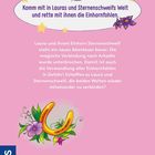 "Komm mit in Lauras und Sternenschweifs Welt und rette mit ihnen die Einhornfohlen." Oben Einhorn und Kind, unten Hufeisen.