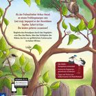 Text über Vögel: Arthur Amsel und Agathe sind ein Paar. Begleite sie durchs Vogeljahr. Illustration mit Eule, Blättern, Handy-Icon.