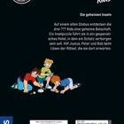 "Die drei ??? Kids: Die geheimen Inseln. Auf einem alten Globus... Ab 8 Jahren." Illustration von drei Jungen auf dem Boden.